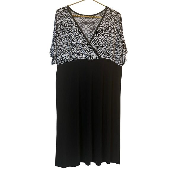Perseption Women Geometric Print Black Midi Dress Large L Made in USA - Picture 1 of 6